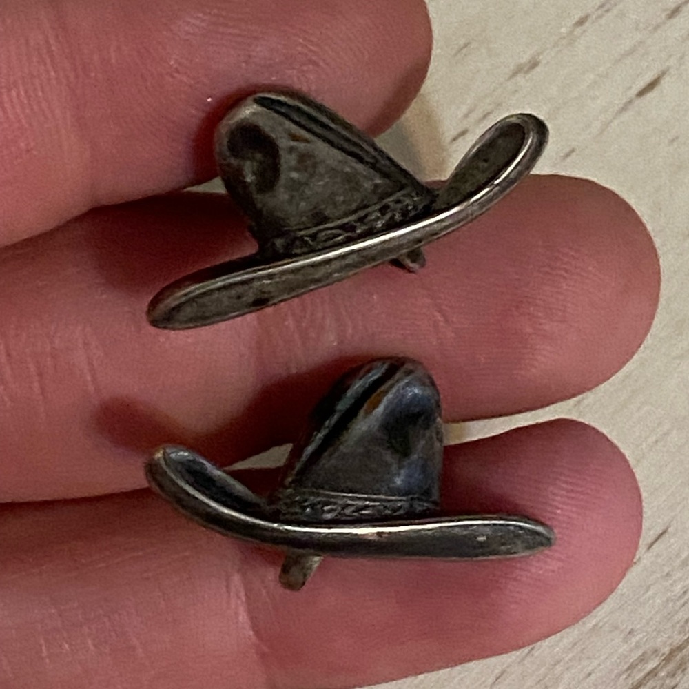 Vintage Cowboy Hat Earrings- Screw Back